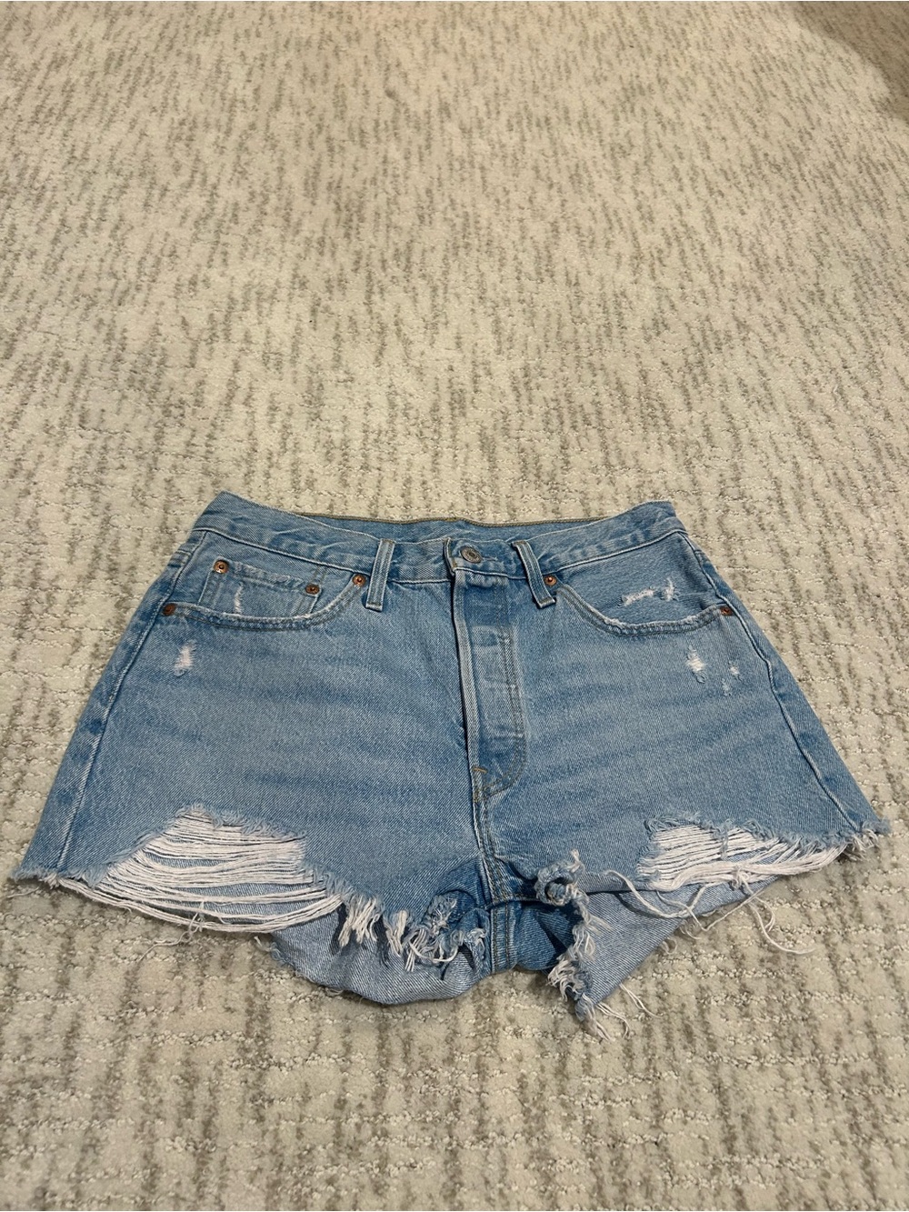 Levi's Light Blue Distressed High-Waist Denim Shorts